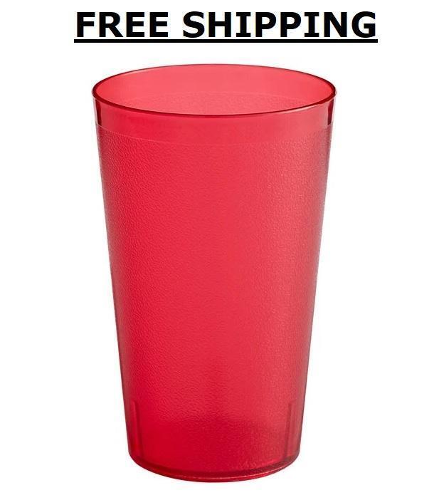 (Set of 12) 32 oz. Red Round Pebbled Restaurant Plastic Drinking Cup Tumblers