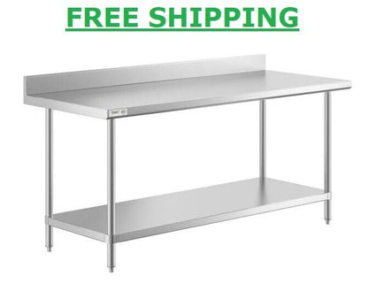 30" x 72" Stainless Steel Open Base Work Prep Table with 4" Backsplash 16-Gauge