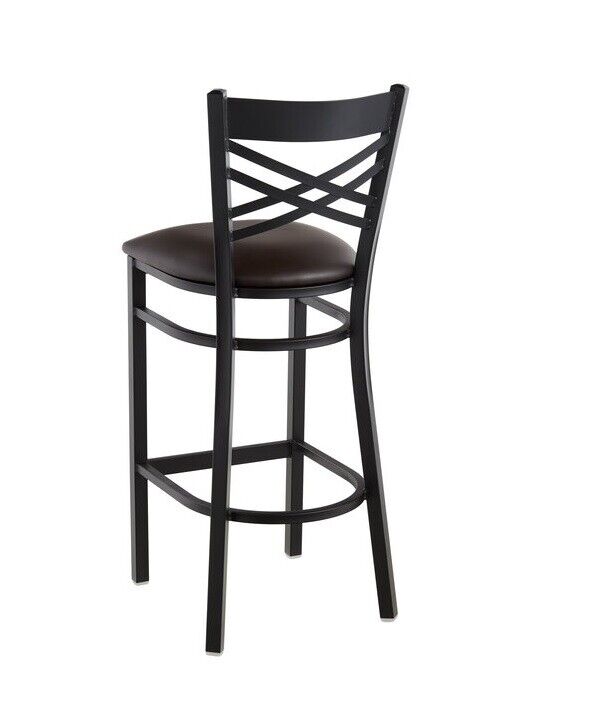 Cross Back Bar Height Chair Restaurant Bar Pub Seat Dark Brown Vinyl Seat