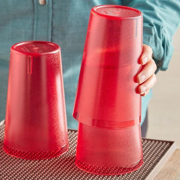 (Set of 12) 32 oz. Red Round Pebbled Restaurant Plastic Drinking Cup Tumblers