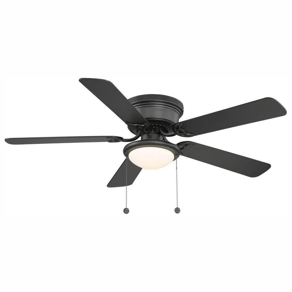 Black Ceiling Fan 52 In. LED Indoor Reversible Blades 3 Speed Flush Mount Quiet