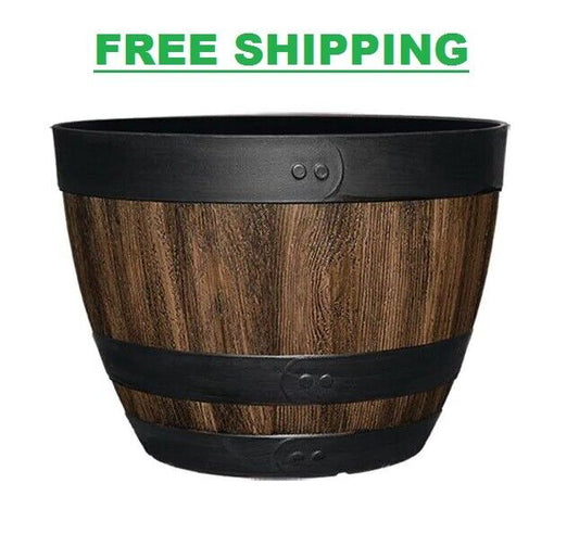 16 Inch Resin Barrel Planter Indoor Outdoor Garden Decor Large Flower Plant Pot