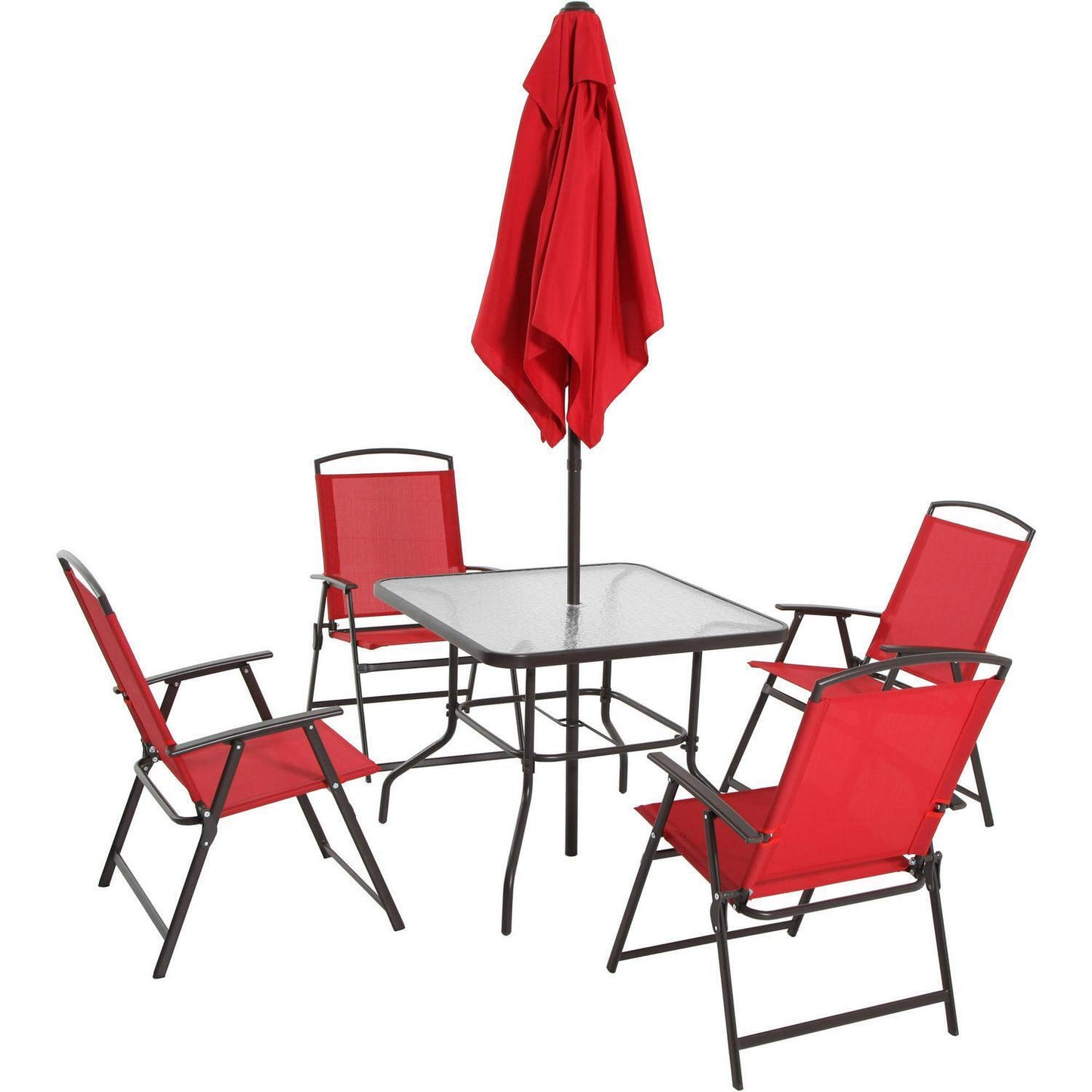 Dining Set Patio Outdoor Set 6-Piece Umbrella 4 Chairs Table Porch Deck Furnitur