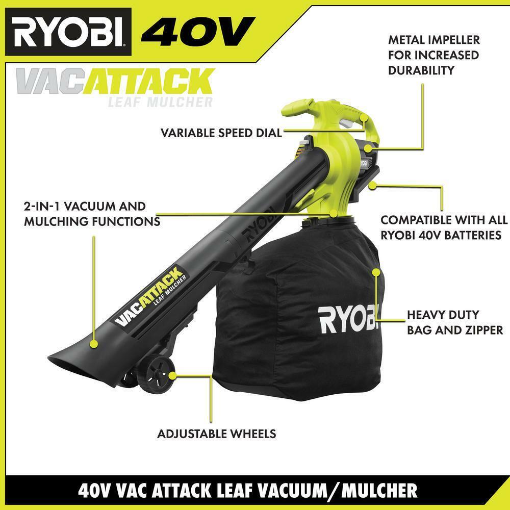 RYOBI Leaf Vacuum/Mulcher 40-Volt Lithium-Ion Cordless Battery/Charger Included