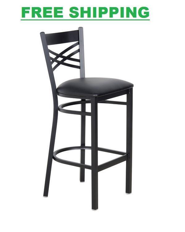 Cross Back Bar Height Chair Restaurant Bar Pub Seat Black Vinyl Detached Seat