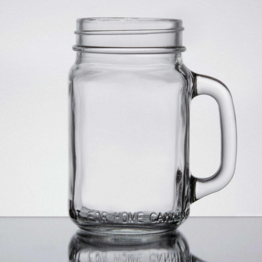 96 CASE 16 Oz Glass Mason Canning Drinking Jar with Handle Bar Beer Restaurant