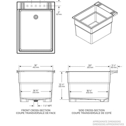 Laundry Sink 18" x 24" Heavy Duty Utility Tub Legs Include Foot Levelers Black