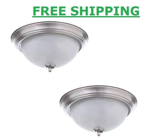 Ceiling Light Fixture Frosted Glass Shade Flush Mount 2-Pack 11" Brushed Nickel