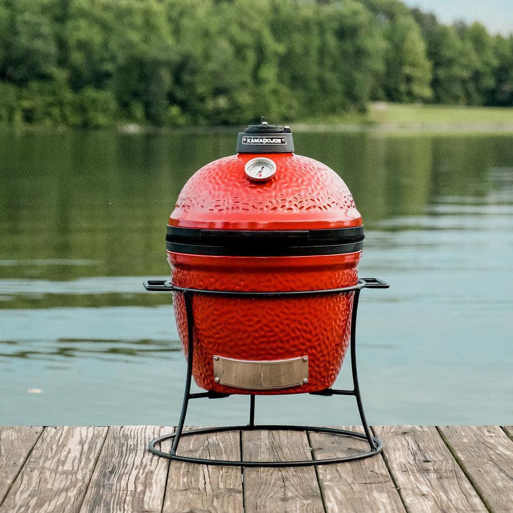 Kamado Joe Jr. 13.5" Charcoal Grill Red Portable w/ Cart Smoke Cook BBQ Camp