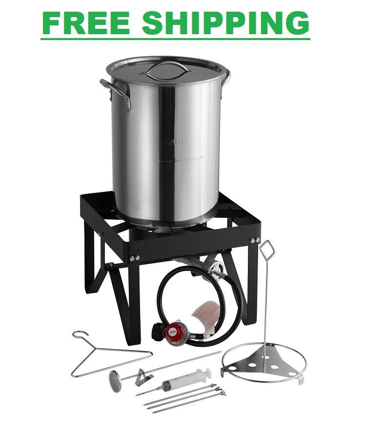 Turkey Fryer 30 Qt Stainless Steel Stock Pot 55,000 BTU Large Adjustable Heat