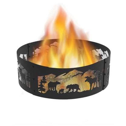 Decorative 36 In. X 12 In. round Steel Wood Fire Pit Ring - Northern Woods