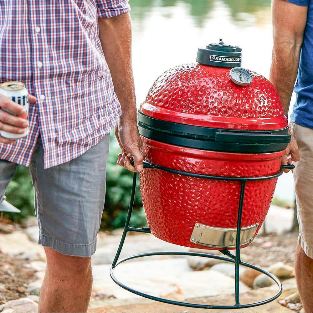 Kamado Joe Jr. 13.5" Charcoal Grill Red Portable w/ Cart Smoke Cook BBQ Camp