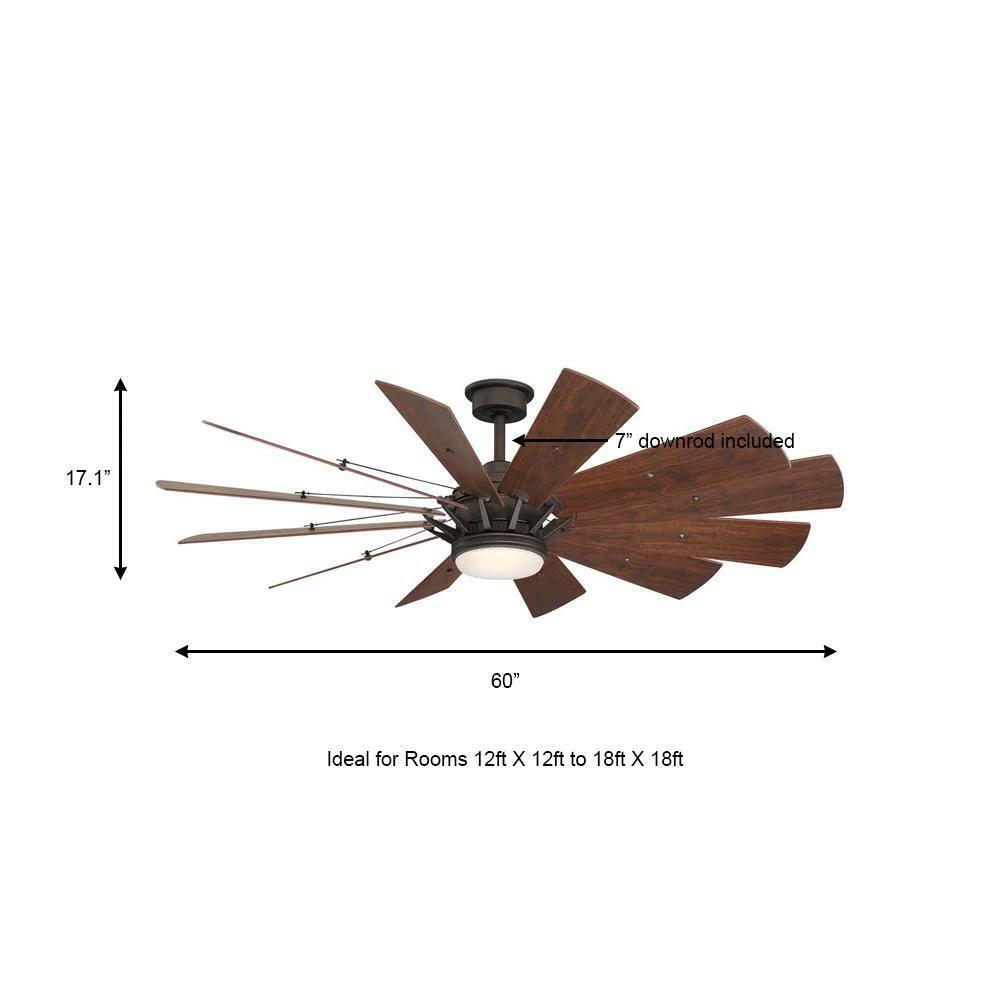 60 in. Large Bronze LED Ceiling Fan Windmill Light Remote Farmhouse Rustic Cabin