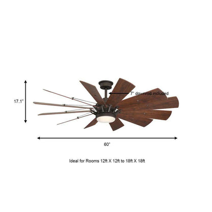 60 in. Large Bronze LED Ceiling Fan Windmill Light Remote Farmhouse Rustic Cabin