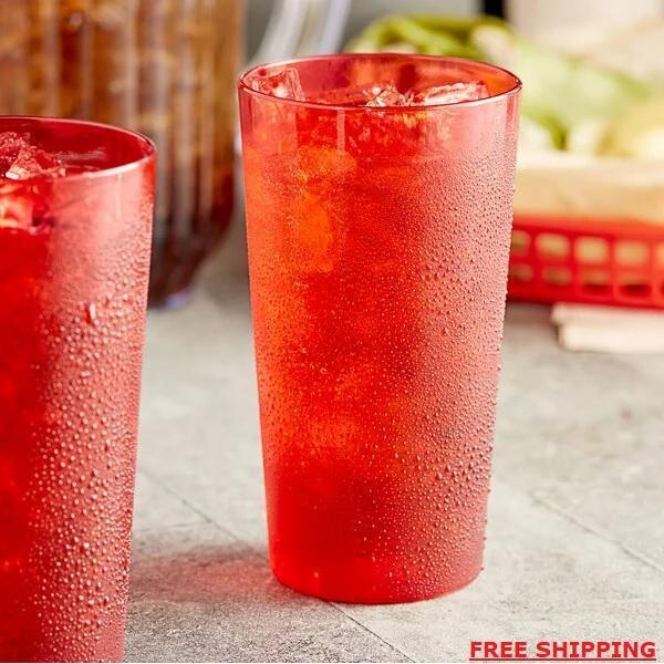 (Set of 12) 16 oz. Red Round Pebbled Plastic Restaurant Drinking Cup Tumbler