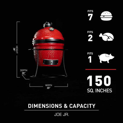 Kamado Joe Jr. 13.5" Charcoal Grill Red Portable w/ Cart Smoke Cook BBQ Camp