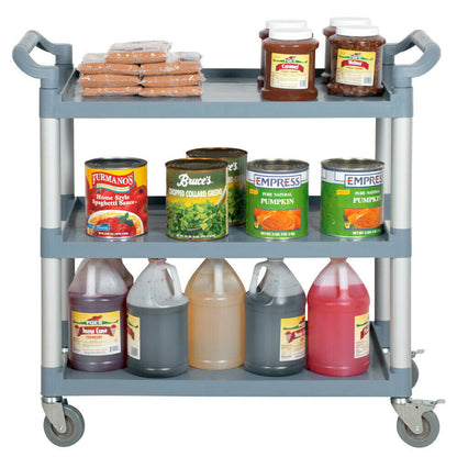 GRAY 3-Shelf 42" x 20" x 38" Heavy Duty Plastic Open Utility / Bussing Cart