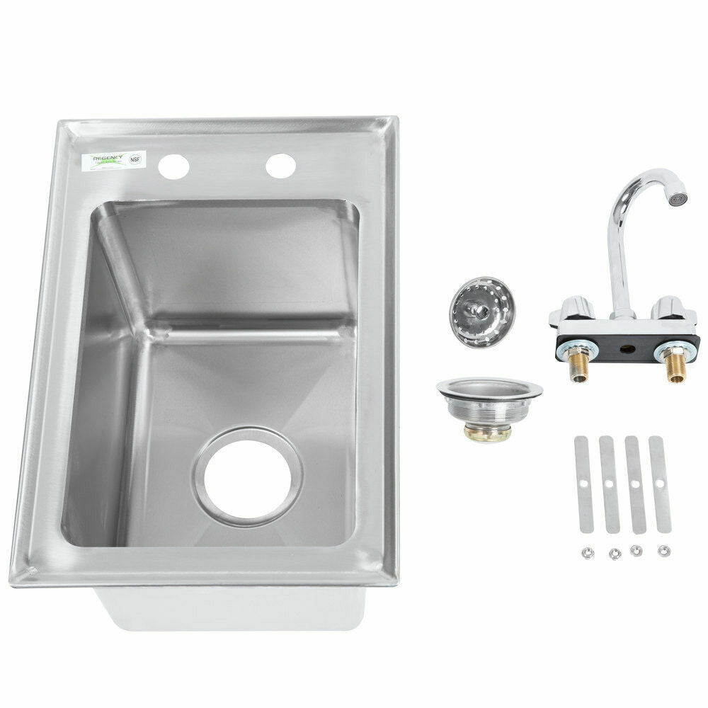 10" x 14" x 10" Stainless Steel Drop In Sink Commercial Hand Wash Bar W/ FAUCET