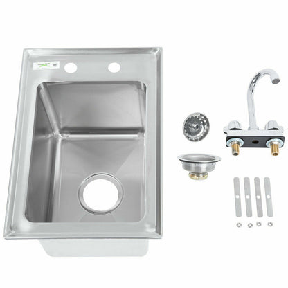 10" x 14" x 10" Stainless Steel Drop In Sink Commercial Hand Wash Bar W/ FAUCET