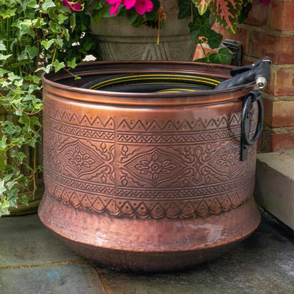 150 Ft Embossed Bronze Antique Finish Hose Holder Pot Storage Container 17Wx14H