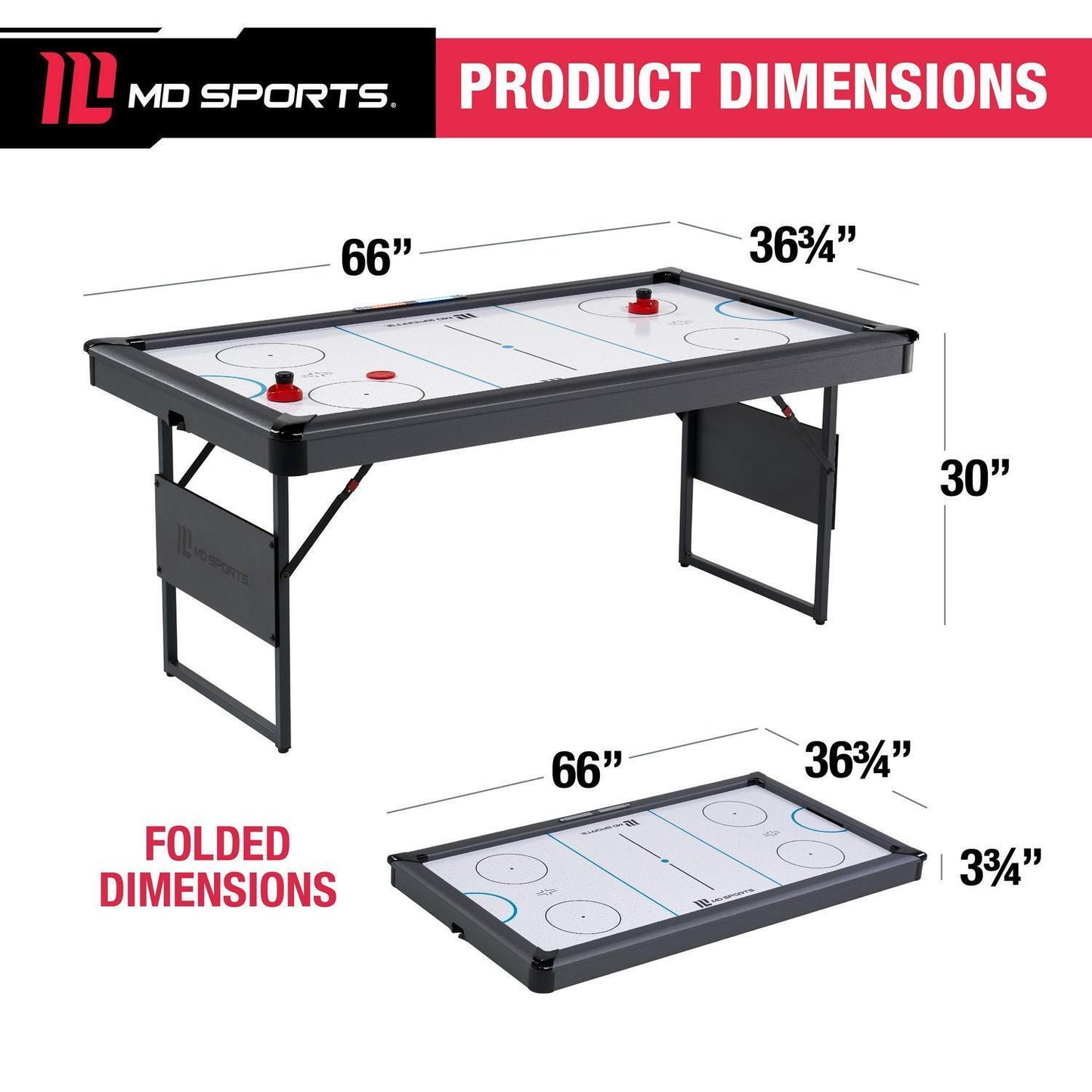 Indoor Games Sleek MD Sports 66" Foldable Air Powered Hockey Table Set