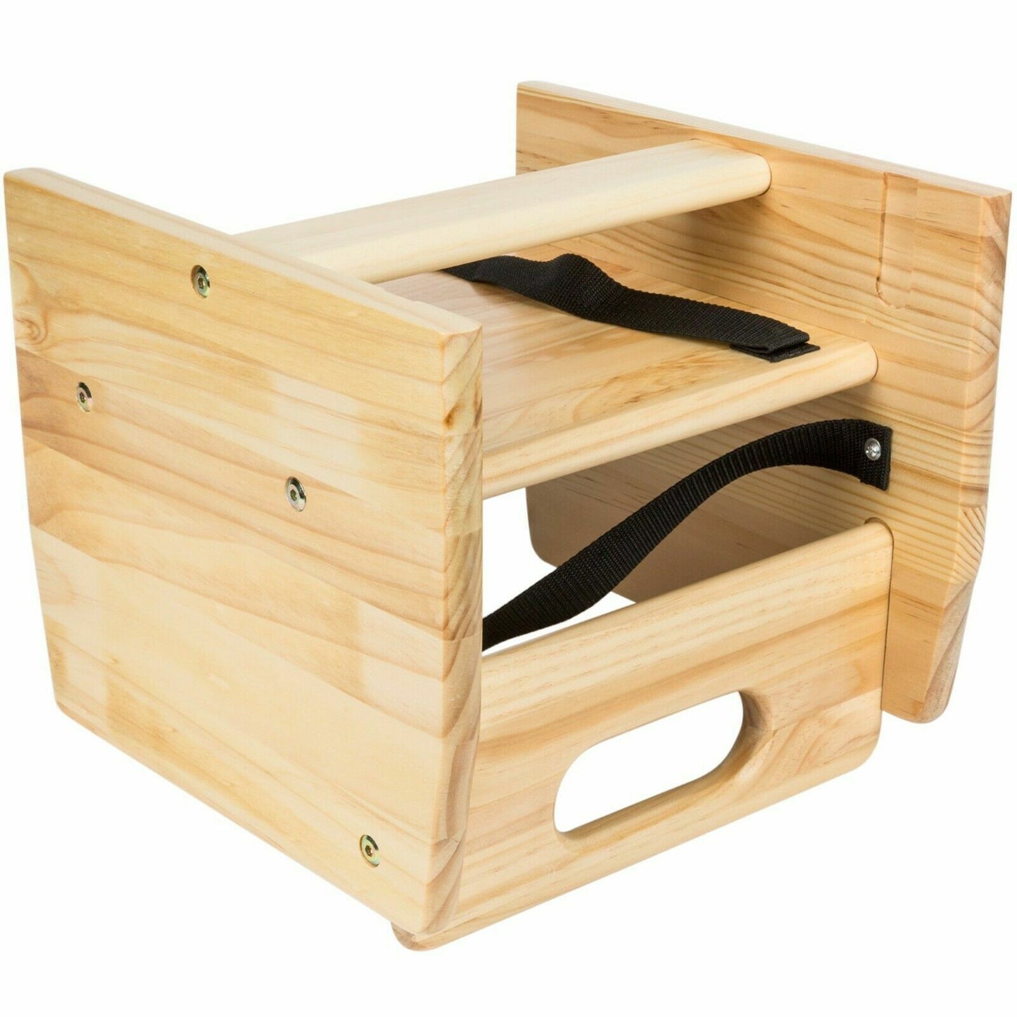 Natural Wood Child Restaurant Booster Seat Chair with Strap Restaurant