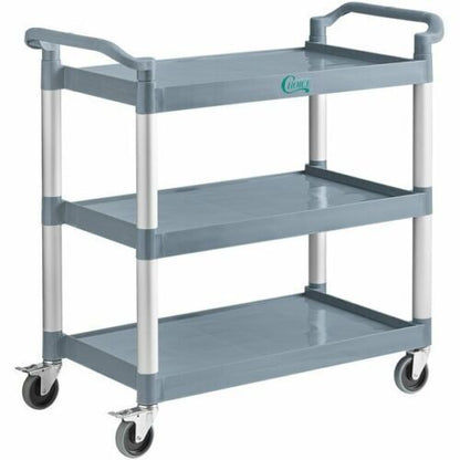 GRAY 3-Shelf 42" x 20" x 38" Heavy Duty Plastic Open Utility / Bussing Cart