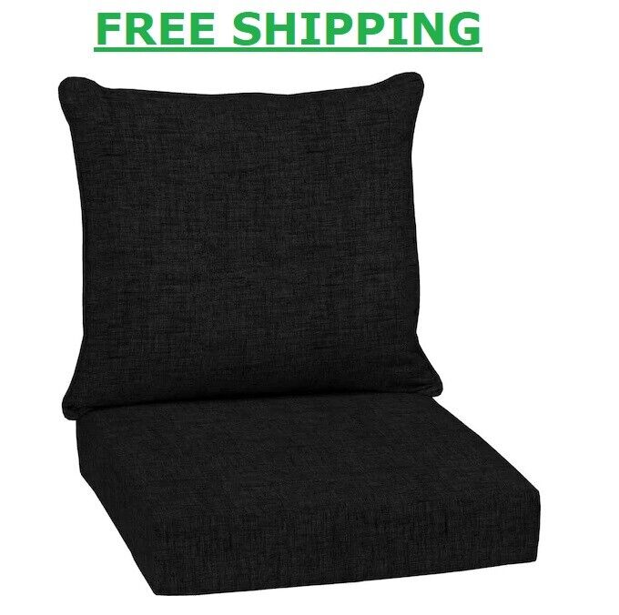 Lounge Chair Cushion 2-Piece Deep Seating Outdoor Seating Black Leala 24x24 Inch