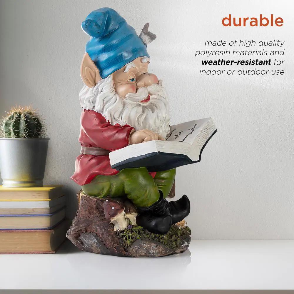 Garden Statue 14 in. Outdoor Whimsical Gnome Reading A Book Lawn Decoration