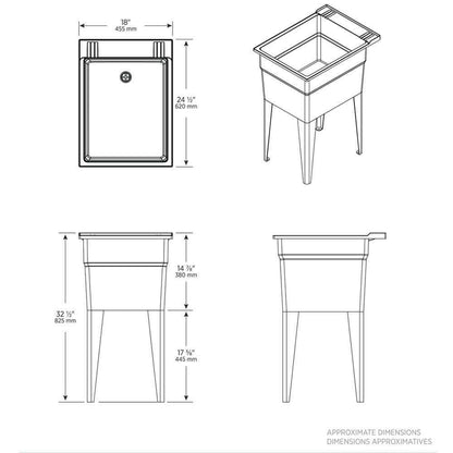Laundry Sink 18" x 24" Heavy Duty Utility Tub Legs Include Foot Levelers Black