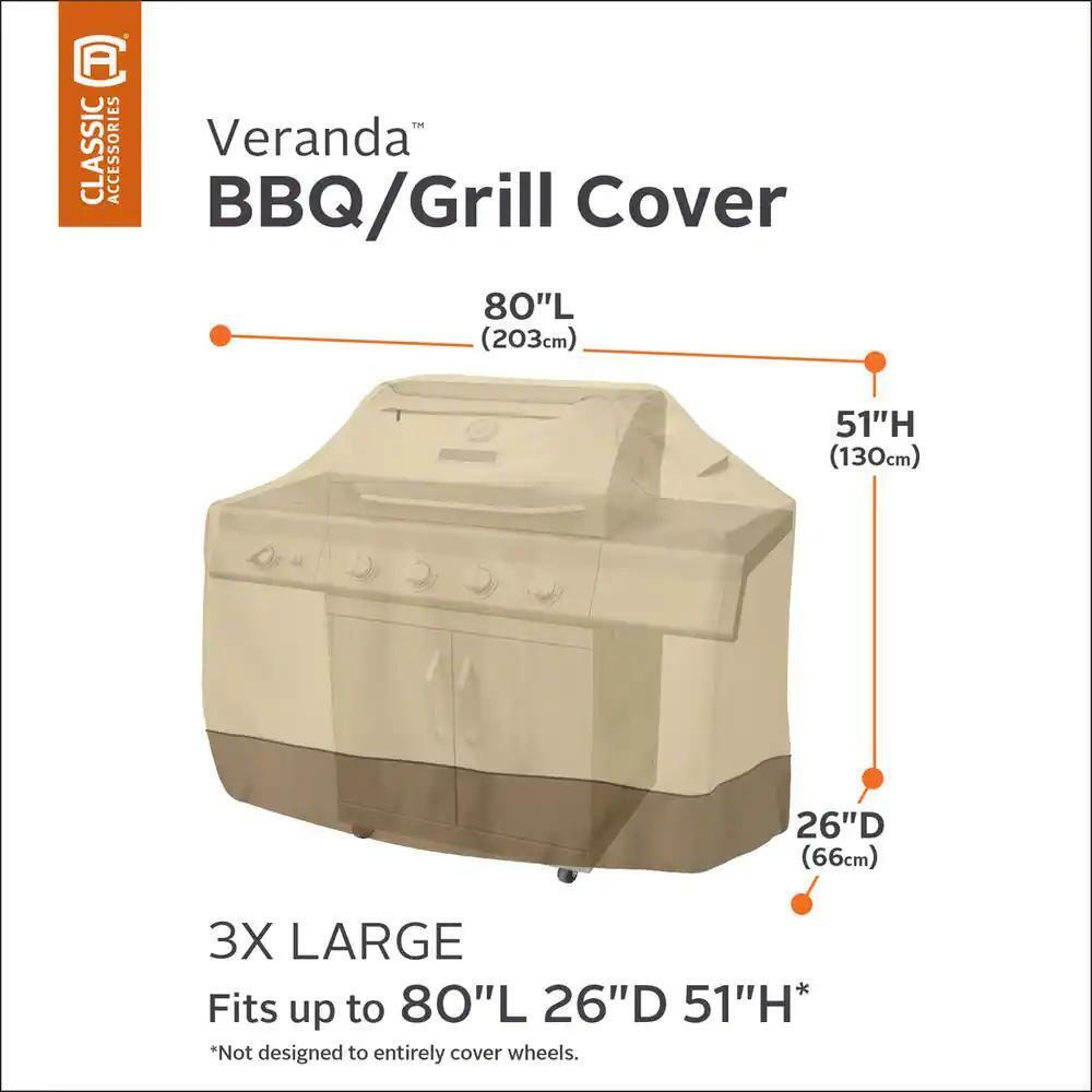 Extra Large Veranda 80L x 26D x 51H BBQ Grill Cover in Pebble Weather Resistant