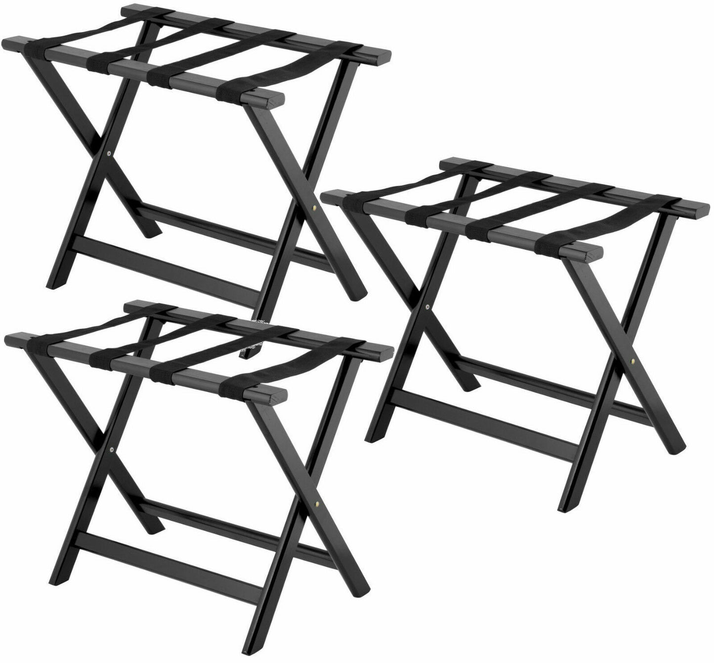 3 PACK Luggage Suitcase Rack Wood Folding Hotel Shelf Stand Tray Cart Black