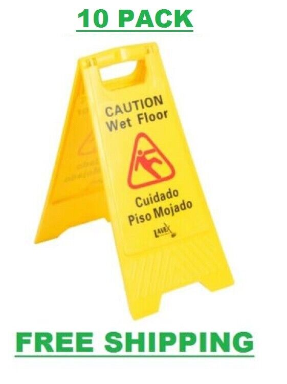 10 PACK Restaurant Caution Wet Floor Yellow 25" Folding Sign Commercial Safety