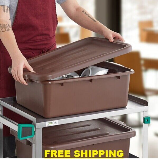 (6 Pack) Brown Polypropylene Commercial Kitchen Bus Tub Storage Boxes with Cover