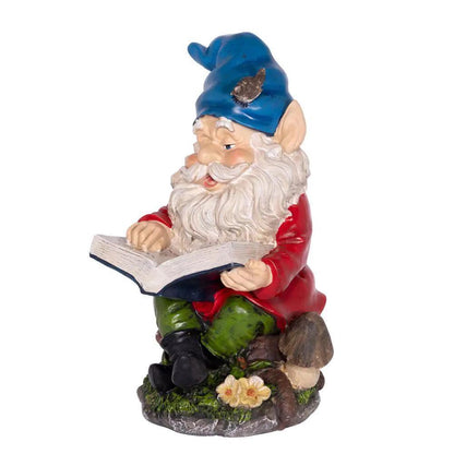 Garden Statue 14 in. Outdoor Whimsical Gnome Reading A Book Lawn Decoration