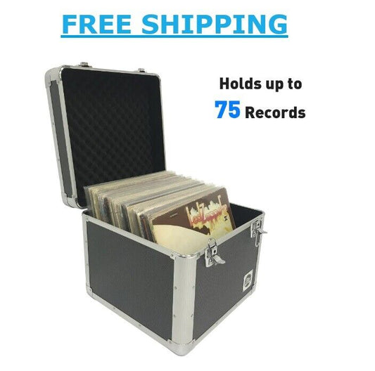 Vinyl Record Album Storage Box Case Aluminum Lp Crate Holds 75 Records Classic