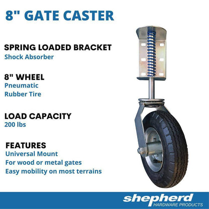 Gate Caster Wheel Support Pneumatic Spring Loaded Swivel Fence Roller Heavy Duty