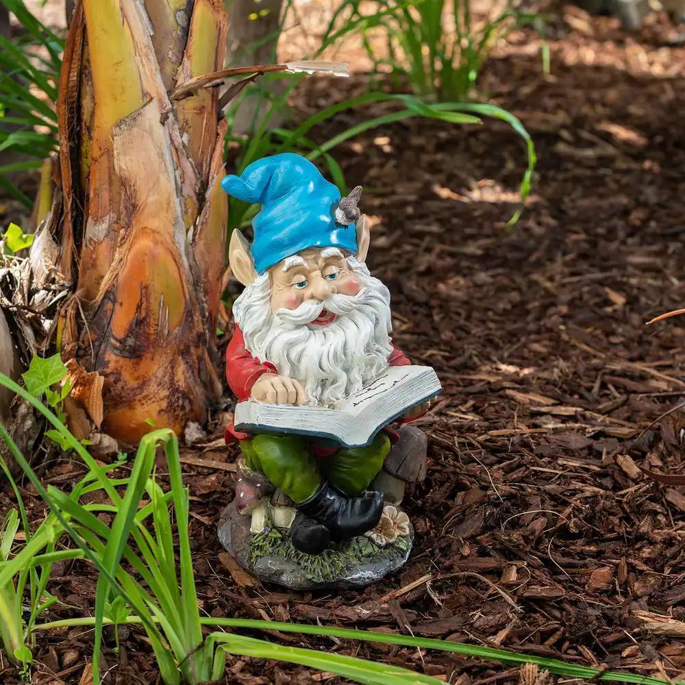 Garden Statue 14 in. Outdoor Whimsical Gnome Reading A Book Lawn Decoration