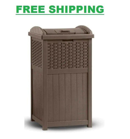 Suncast Resin Wicker Outdoor Patio Trash Can Hideaway Hold 30 Gallon Garbage Bag