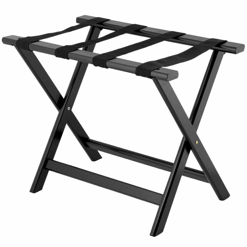 2 PACK Luggage Suitcase Rack Wood Folding Hotel Shelf Stand Tray Cart Black