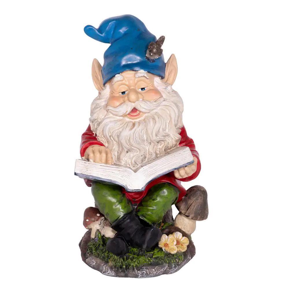 Garden Statue 14 in. Outdoor Whimsical Gnome Reading A Book Lawn Decoration