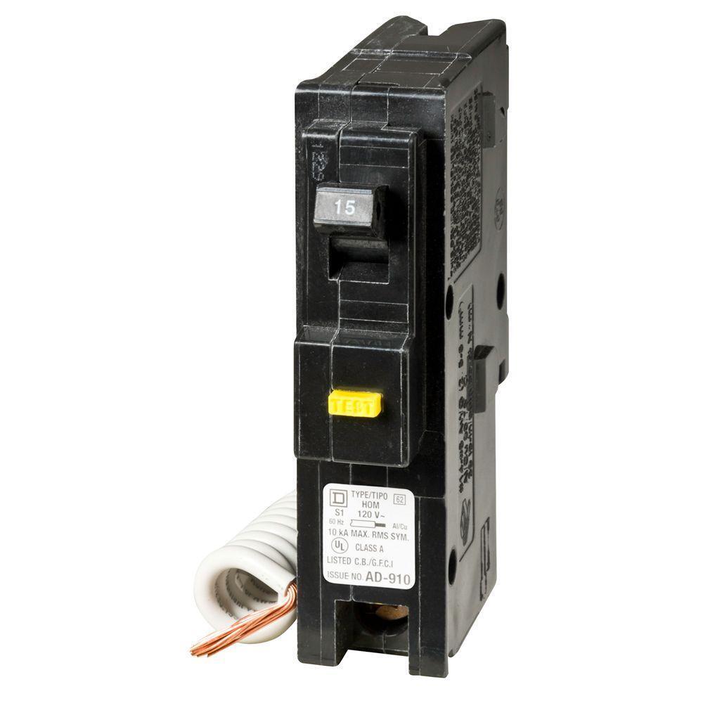 Homeline 15 Amp Single-Pole GFCI Circuit Breaker Plug-on Design Easy EInstall