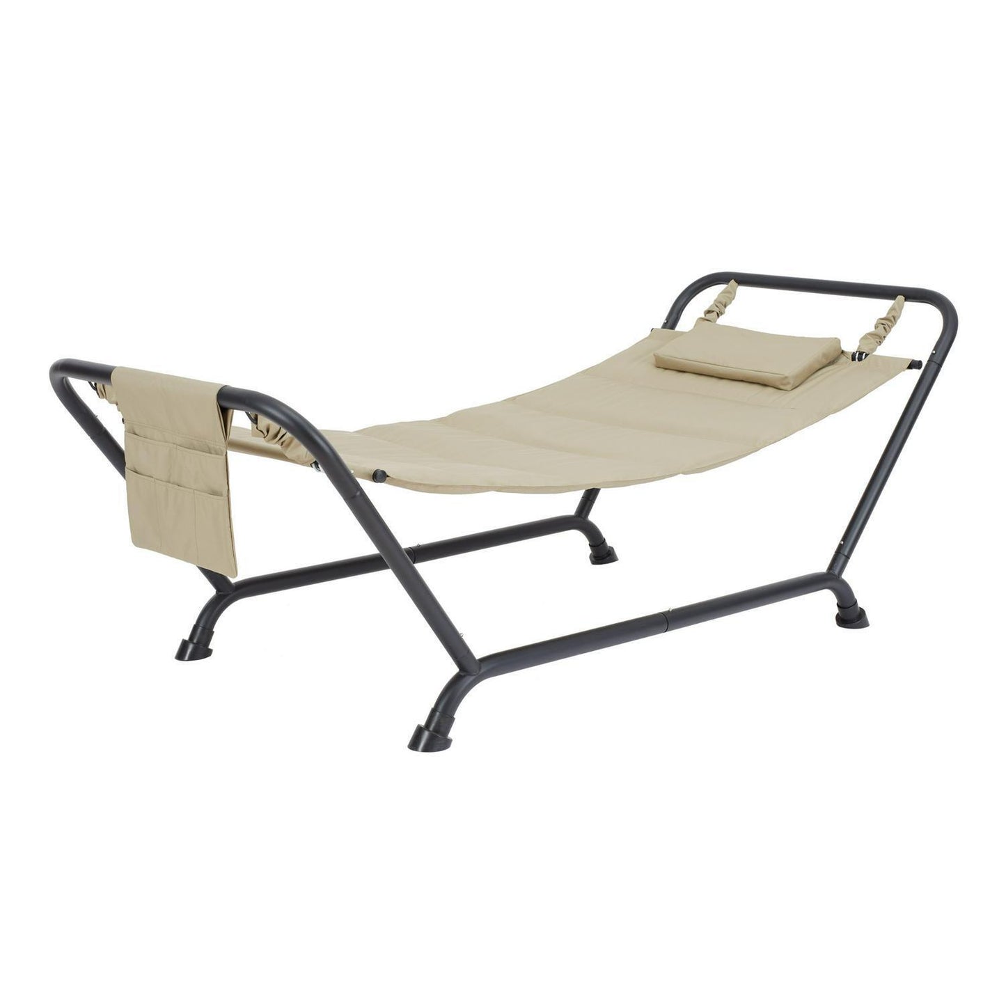 Quilted Hammock With Stand And Pillow Outdoor Patio Lounge Steel Frame Beige