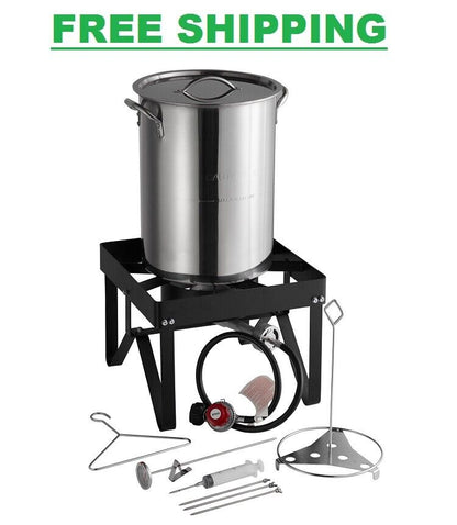 Turkey Fryer 30 Qt Stainless Steel Stock Pot 55,000 BTU Large Adjustable Heat