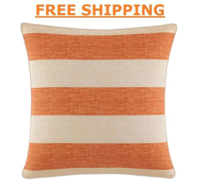 Palmiers Orange Striped Cotton 18 In. X 18 In. Throw Pillow Cushion Couch