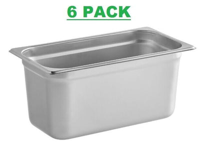 6 Pack Choice 1/3 Size 6 In. Deep Anti-Jam Stainless Steel Steam Table Hotel Pan