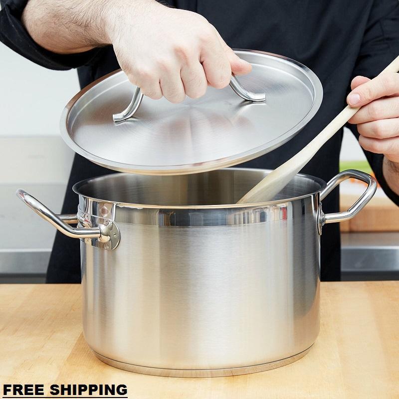 8 Qt. Heavy Duty Silver Stainless Steel Aluminum-Clad Stock Pot with Lid Cover