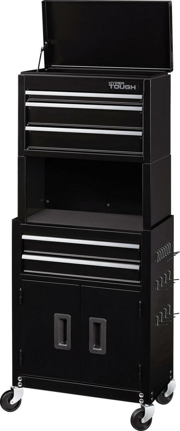 Rolling Tool Cabinet Storage Chest 5-Drawer 49" Tall w/ Riser Pegboard Black NEW