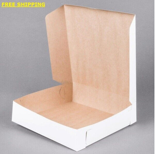 (250 Pack) 10" x 10" x 2 1/2" White Disposable Cake Cupcake Pie Bakery Box