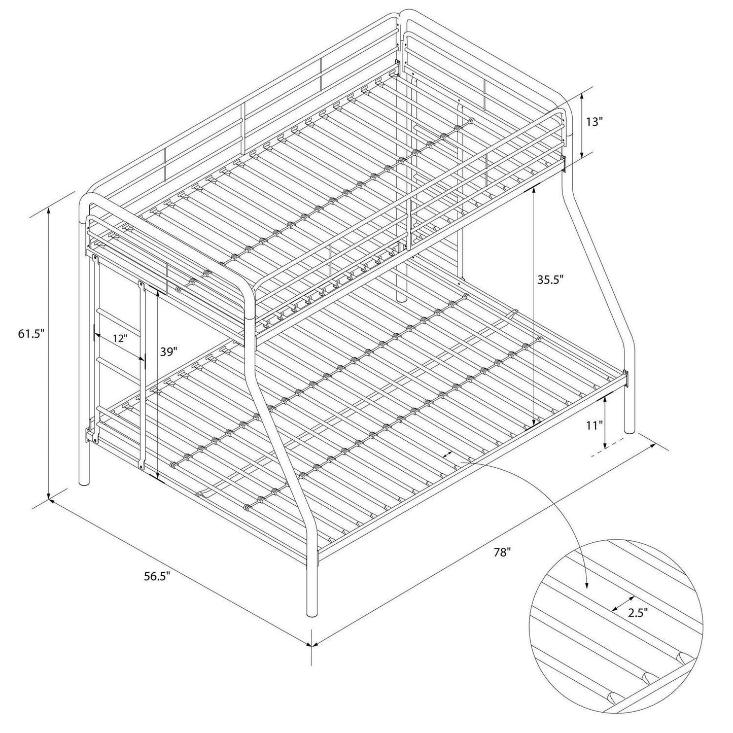 Bunk Beds Twin over Full Kids Girls Boys Bed Teens Dorm Bedroom Furniture Silver